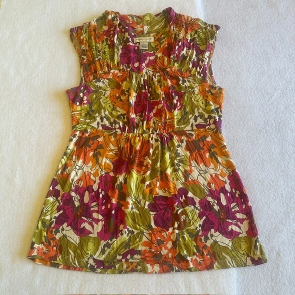 Christopher Banks Floral Sleeveless Top Womens Size S Multicolor Ruffle Summer